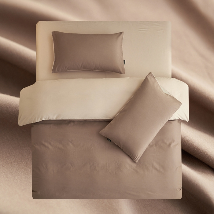 91家纺网 家纺一手货源 找家纺 2025新款全棉13372水洗棉双拼四件套（影棚亮光） 暗香紫砂+40驼