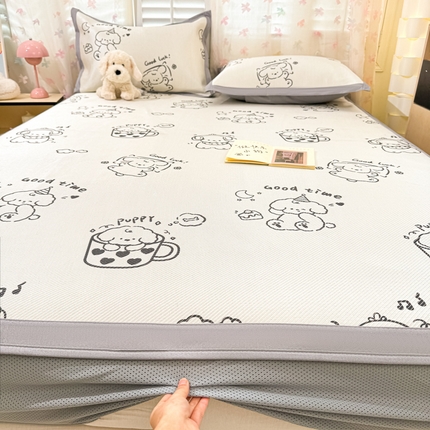 2025新款小清新数码印花床笠款冰藤席 床笠开心旺仔