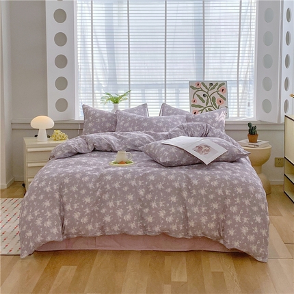 91家纺网 家纺一手货源 找家纺 佰亿莱 2025新款全棉双层纱四件套系列 豆蔻年华