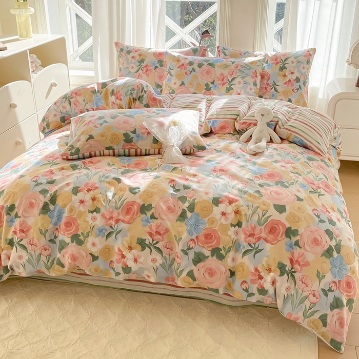 91家纺网 家纺一手货源 找家纺 宜家坊 2025早春新品全棉纯棉喷气13070小清新印花纯棉四件套-风格二 满溪