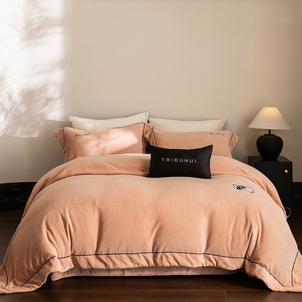 太古汇家居 2025新款云肤绒绒绣花赫本系列四件套 绒赫本-橘色