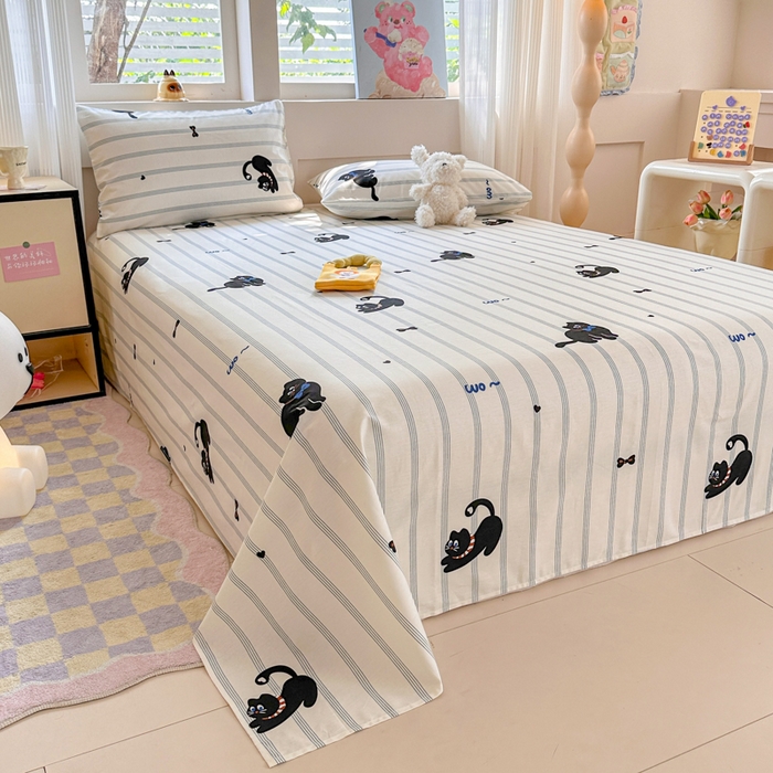 91家纺网 家纺一手货源 找家纺 吉象家纺 2025新款高支密全棉印花单品系列-单床单 线条猫咪