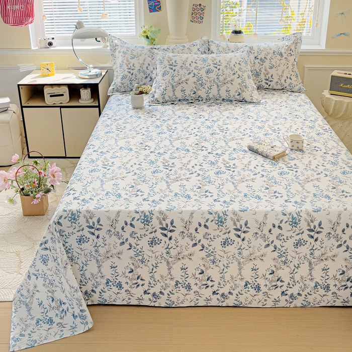 91家纺网 家纺一手货源 找家纺 大柏树 2025新款全棉13376印花四件套系列（可定制）-单床单青野花梦-蓝