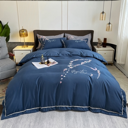 91家纺网 家纺一手货源 找家纺 梵克保罗 2025新款直播热卖长绒棉刺绣花边四件套-莉薇系列 莉薇-钻石蓝