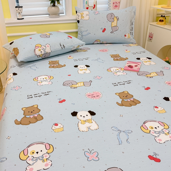 91家纺网 家纺一手货源 找家纺 吉象家纺 2025新款高支密全棉印花单品系列-单床笠 音乐狗