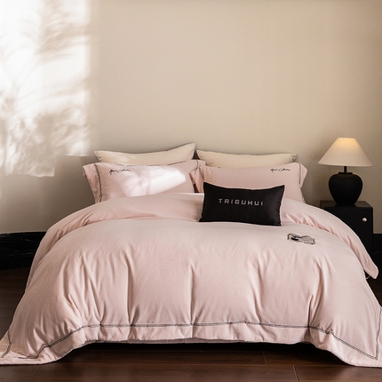 太古汇家居 2025新款云肤绒绒绣花赫本系列四件套 绒赫本-粉色