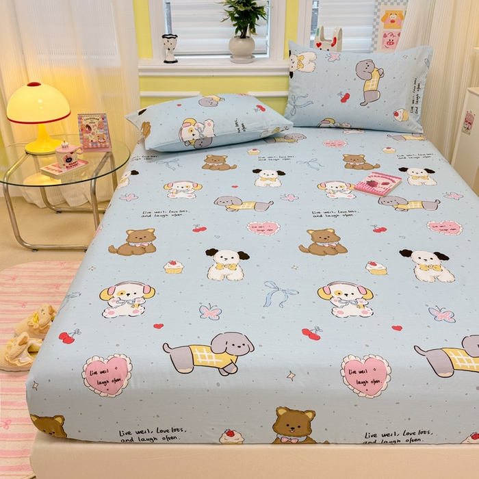 91家纺网 家纺一手货源 找家纺 吉象家纺 2025新款高支密全棉印花单品系列-单床笠 音乐狗