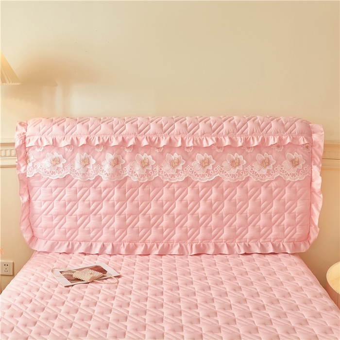 91家纺网 家纺一手货源 找家纺 十个点家纺 2025新款千鸟格磨毛绗缝夹棉纯色花边床头罩 经典玉粉