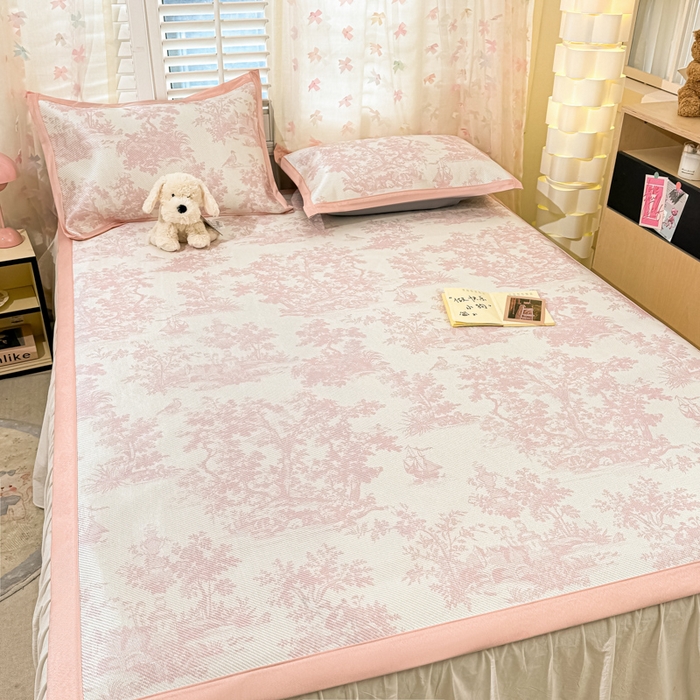 91家纺网 家纺一手货源 找家纺 川悦生活 2025新款数码印花冰藤席 油画庄园-粉