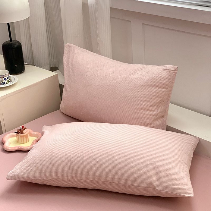 91家纺网 家纺一手货源 找家纺 水洗的故事 2025新款全棉色织水洗棉夏被&四件套 密条粉