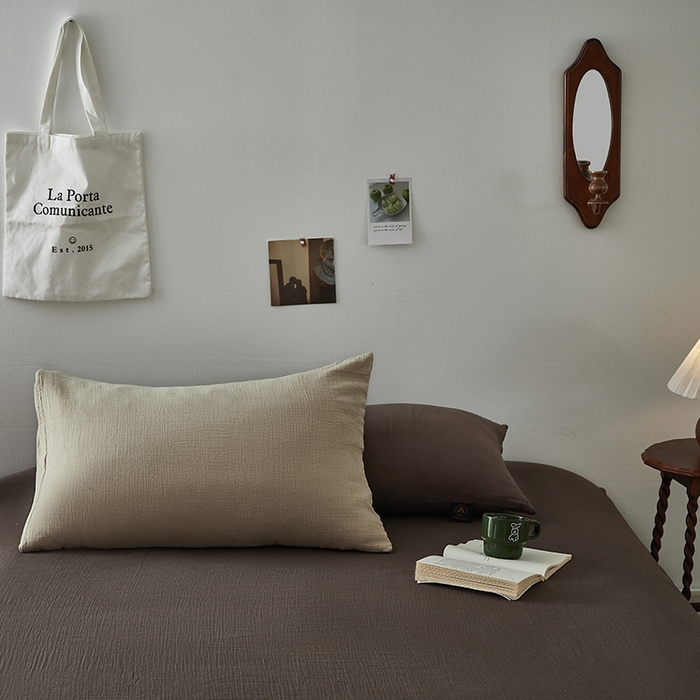 91家纺网 家纺一手货源 找家纺 水洗的故事 2025新款全棉A类皱皱纱纯色混搭四件套 拿铁