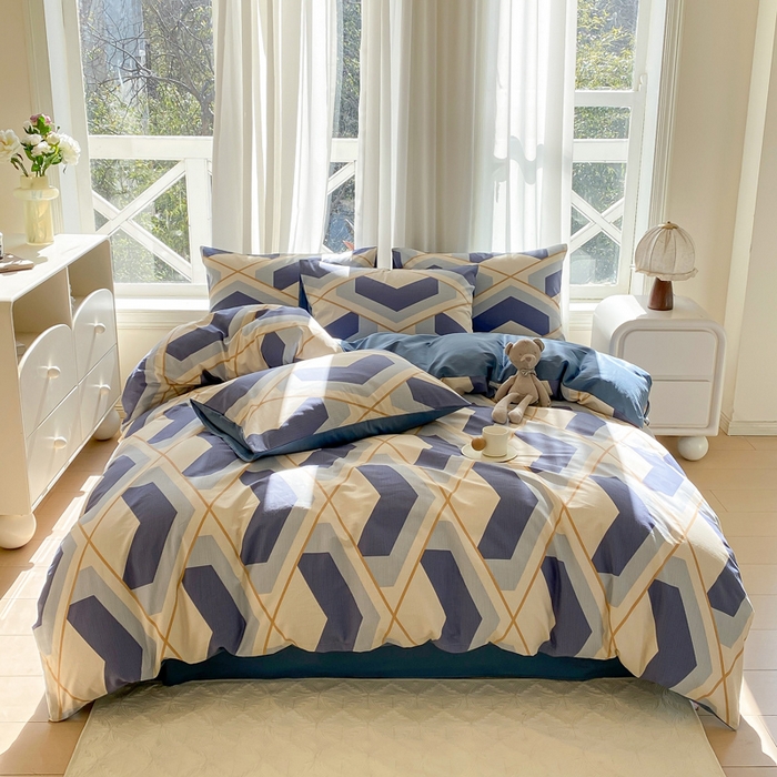 91家纺网 家纺一手货源 找家纺 宜家坊 2025早春新品全棉纯棉喷气13070小清新印花纯棉四件套-风格二 克洛伊