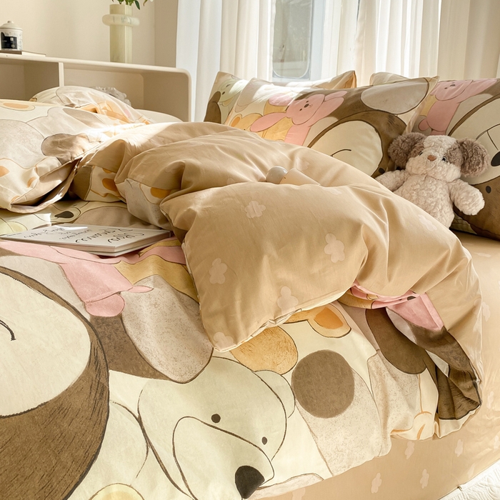 91家纺网 家纺一手货源 找家纺 宜家坊 2025早春新品全棉纯棉喷气13070小清新印花纯棉四件套-风格二 熊熊总动员