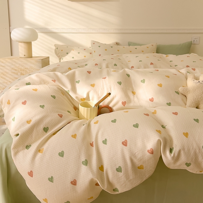 91家纺网 家纺一手货源 找家纺 DoDo 兜兜 2025新款全棉双层纱印花四件套（可定做尺寸） 点点心动