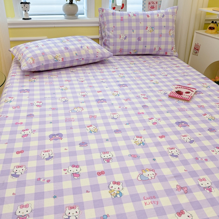 91家纺网 家纺一手货源 找家纺 吉象家纺 2025新款高支密全棉印花单品系列-单床笠 糖果猫