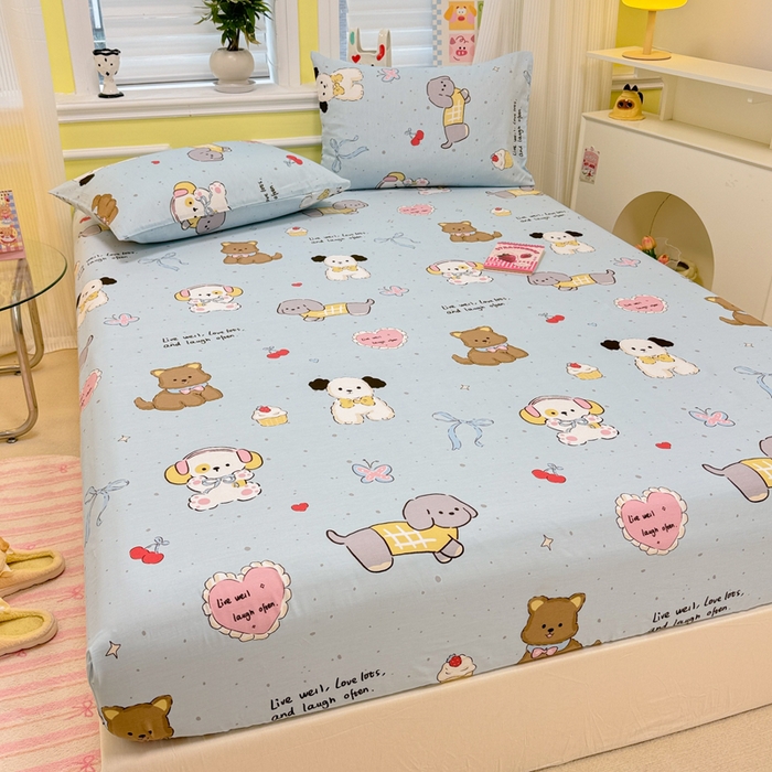 91家纺网 家纺一手货源 找家纺 吉象家纺 2025新款高支密全棉印花单品系列-单床笠 音乐狗