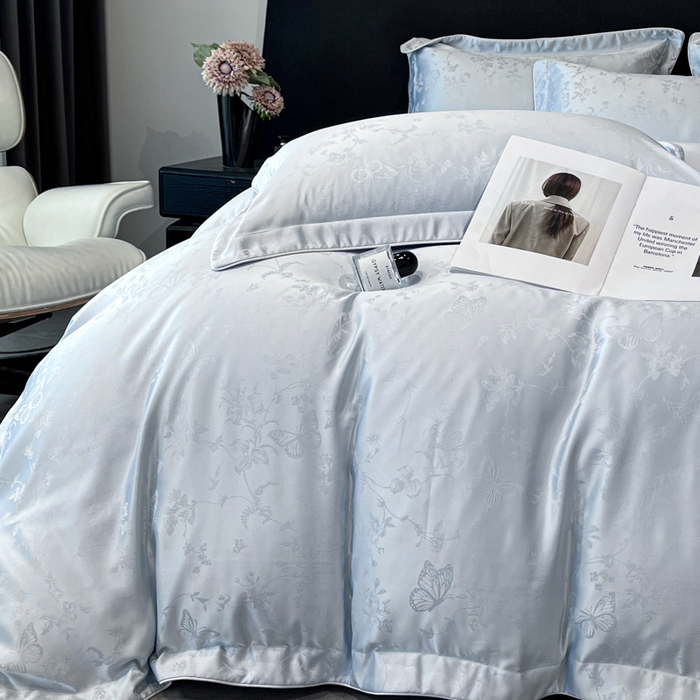 91家纺网 家纺一手货源 找家纺 米彩家纺 2025新款A类水洗真丝天丝提花四件套 雾中花影水兰