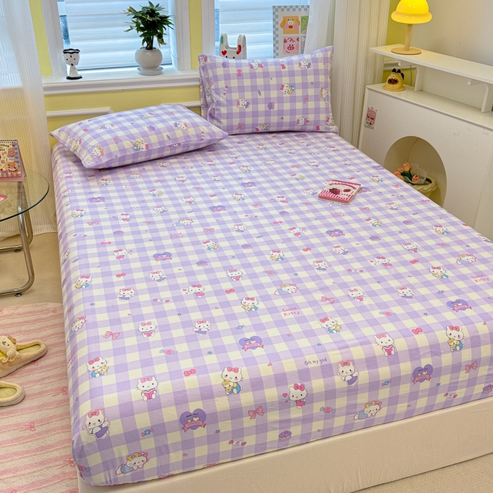 91家纺网 家纺一手货源 找家纺 吉象家纺 2025新款高支密全棉印花单品系列-单床笠 糖果猫