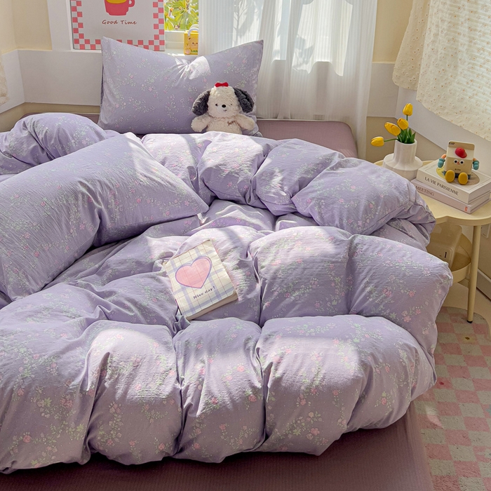 91家纺网 家纺一手货源 找家纺 优选 2025新款加厚云感棉双层纱四件套小碎花被套床单床笠款学生三件套新款直播热款 恋如青柠香