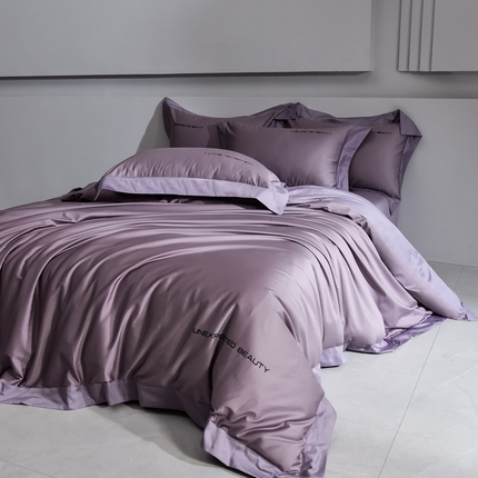 米奈家居 2025新款贴边拼角100支新疆长绒棉四件套 豆蔻紫