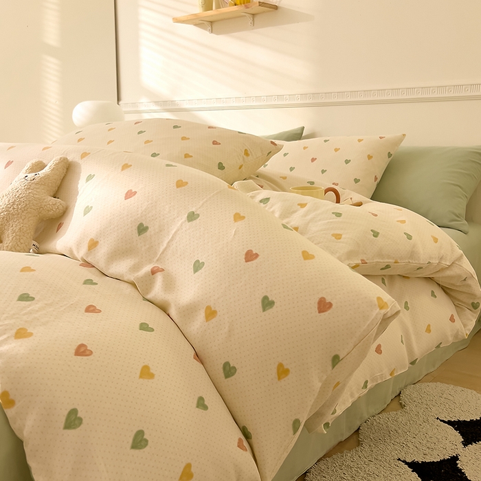 91家纺网 家纺一手货源 找家纺 DoDo 兜兜 2025新款全棉双层纱印花四件套（可定做尺寸） 点点心动