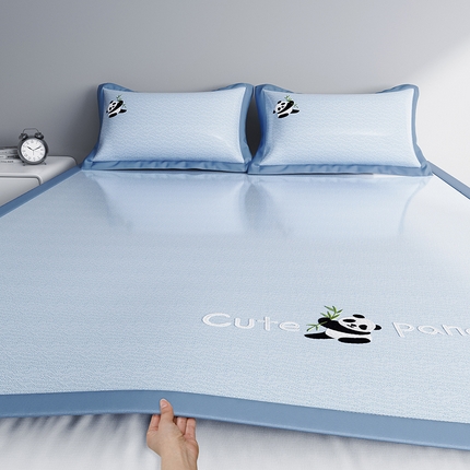 阿牛席业 2025新款自然凉感可爱卡通刺绣简约凉席-小冰熊系列 小冰熊-蓝（条席）