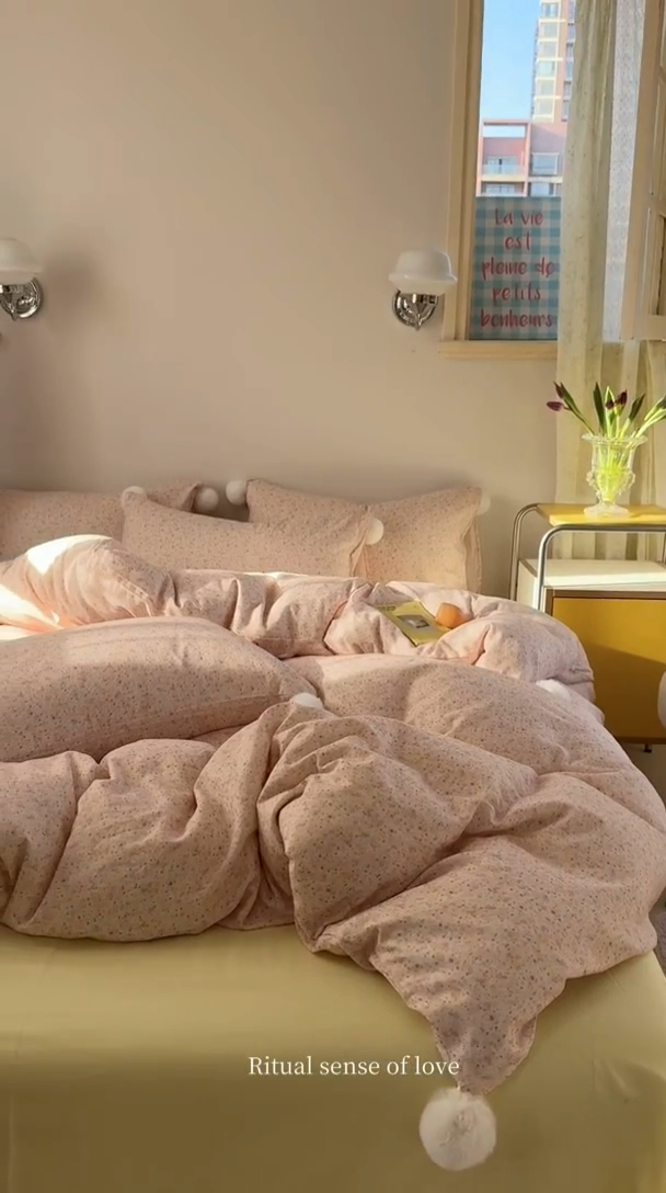 91家纺网 家纺一手货源 找家纺 金爱家 2025新款亲肤舒适纯棉双层纱四件套 双层纱-花未央