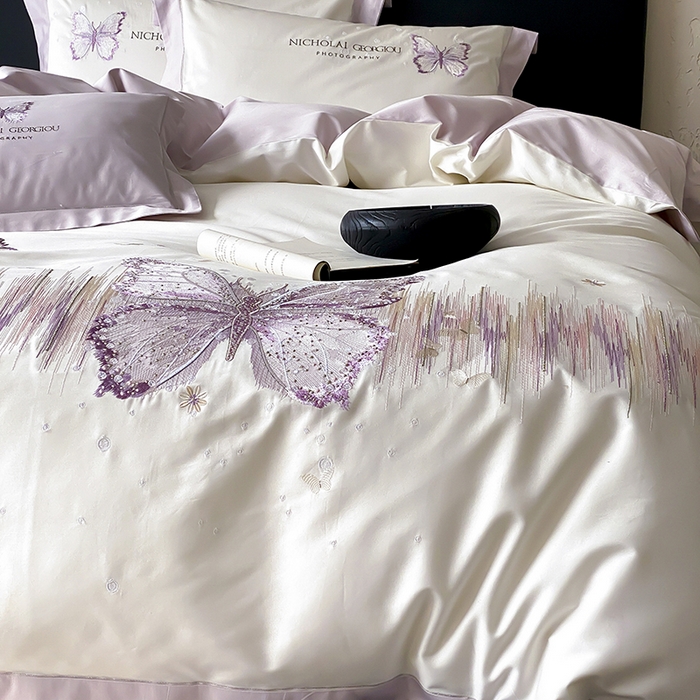 91家纺网 家纺一手货源 找家纺 （总）星野 2025春夏新品澳棉贴布绣蝴蝶四件套-星蝶