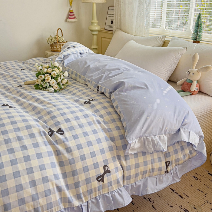 91家纺网 家纺一手货源 找家纺 忆生活家纺 2025新款韩版全棉花边款-单被套系列 蝴蝶语-兰