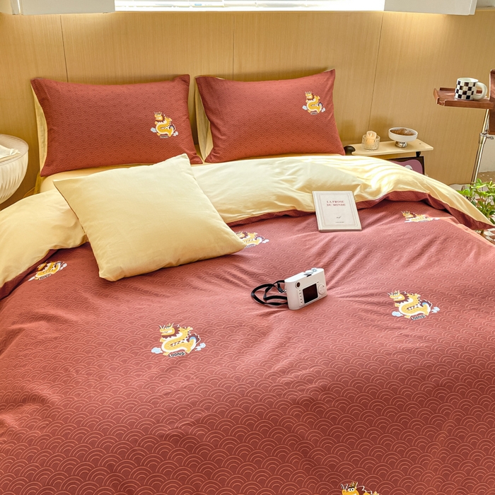 91家纺网 家纺一手货源 找家纺 宜家坊 2025早春新品全棉纯棉喷气13070小清新印花纯棉四件套-风格二 飞龙乘云