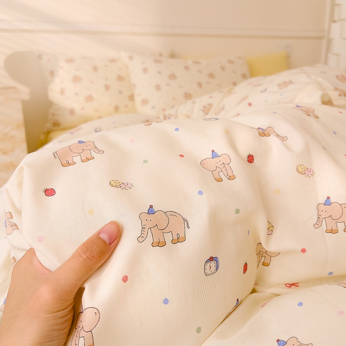 91家纺网 家纺一手货源 找家纺 DoDo 兜兜 2026新款全棉双层纱印花单被套（可定做尺寸） 可爱小象