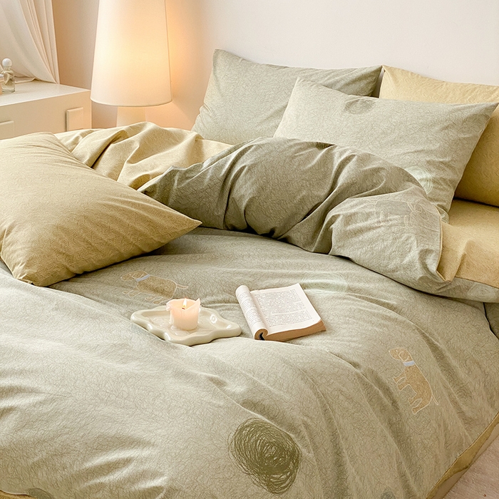 91家纺网 家纺一手货源 找家纺 宜家坊 2025开春新品全棉喷气13070小清新印花纯棉全棉四件套-风格一 线条小狗