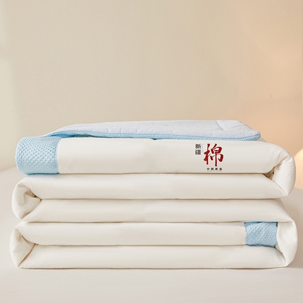 91家纺网 家纺一手货源 找家纺 熙宴家纺 2025新款水洗棉100%新疆棉花夏被-月光白 月光白+蓝