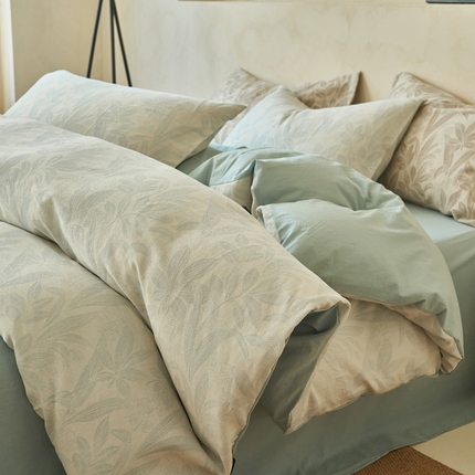 91家纺网 家纺一手货源 找家纺 2025新款纯棉水洗棉三层纱暗香提花四件套 暗香四件套-浅蓝