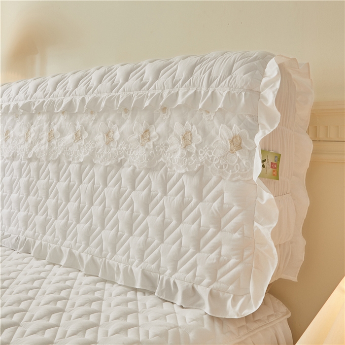 91家纺网 家纺一手货源 找家纺 十个点家纺 2025新款千鸟格磨毛绗缝夹棉纯色花边床头罩 经典白色