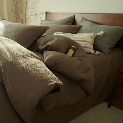 91家纺网 家纺一手货源 找家纺 （总）2025新款纯棉水洗棉三层树纹提花四件套