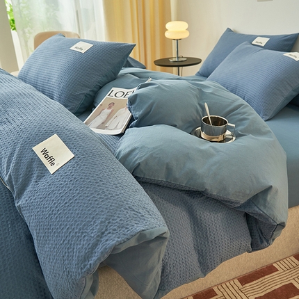 2025新款40S纯棉华夫格四件套 华夫格-宾利蓝