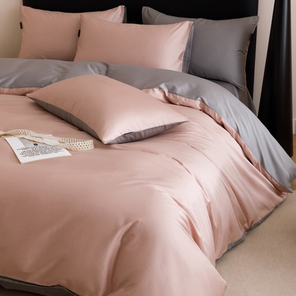 2025新款60支纯棉长绒棉四件套 豆沙粉+云灰