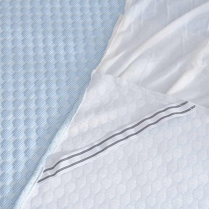 91家纺网 家纺一手货源 找家纺 赛丽雅 2025爆款A类凉感豆豆凉席三件套床裙款冰丝软席子床笠款凉席 水蓝