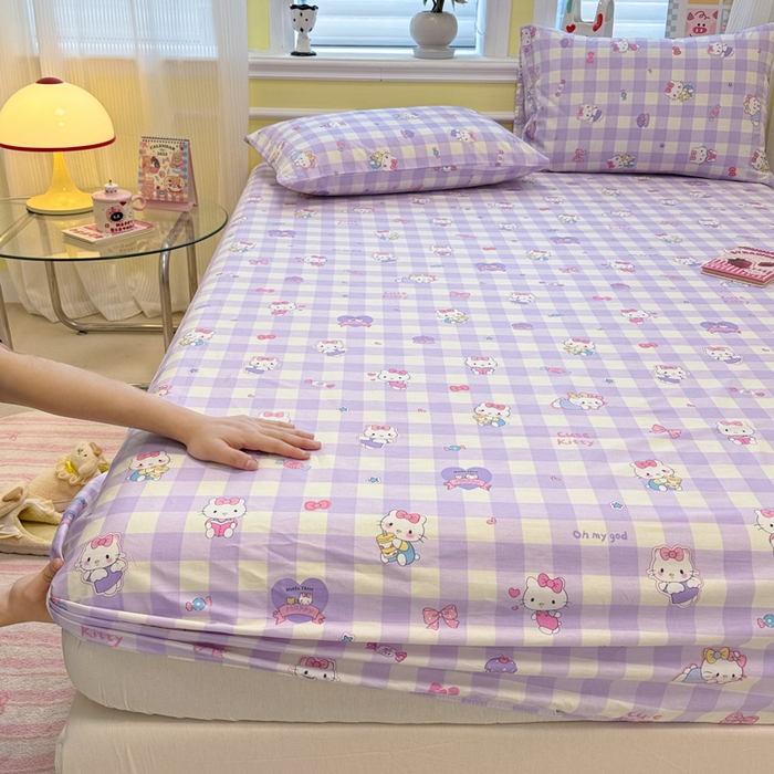 91家纺网 家纺一手货源 找家纺 吉象家纺 2025新款高支密全棉印花单品系列-单床笠 糖果猫