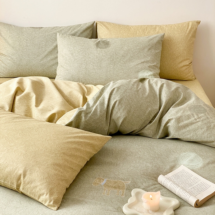 91家纺网 家纺一手货源 找家纺 宜家坊 2025开春新品全棉喷气13070小清新印花纯棉全棉四件套-风格一 线条小狗