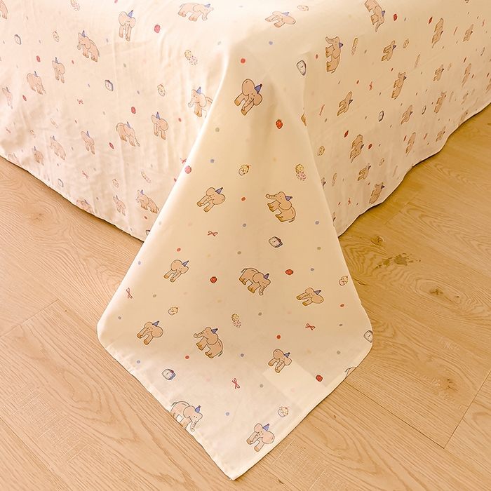 91家纺网 家纺一手货源 找家纺 DoDo 兜兜 2026新款全棉双层纱印花单床单（可定做尺寸） 可爱小象