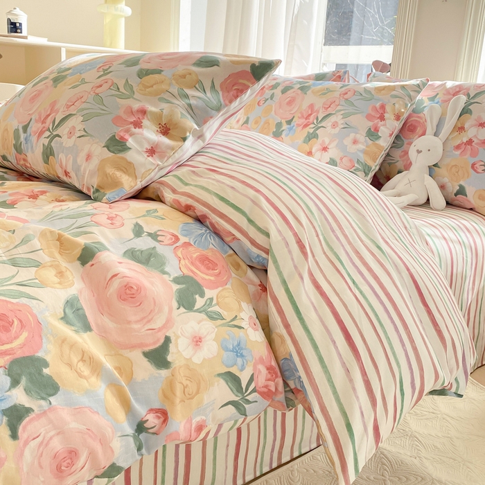 91家纺网 家纺一手货源 找家纺 宜家坊 2025早春新品全棉纯棉喷气13070小清新印花纯棉四件套-风格二 满溪