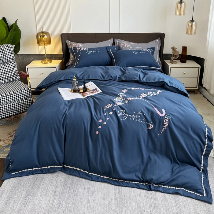 91家纺网 家纺一手货源 找家纺 梵克保罗 2025新款直播热卖长绒棉刺绣花边四件套-莉薇系列 莉薇-钻石蓝