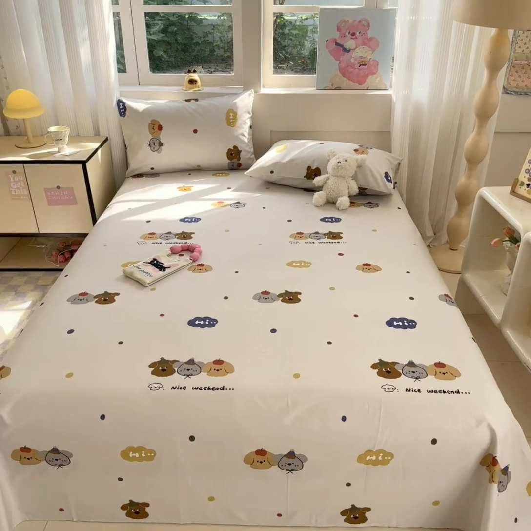 91家纺网 家纺一手货源 找家纺 吉象家纺 2025新款高支密全棉印花单品系列-单床单 快乐周末