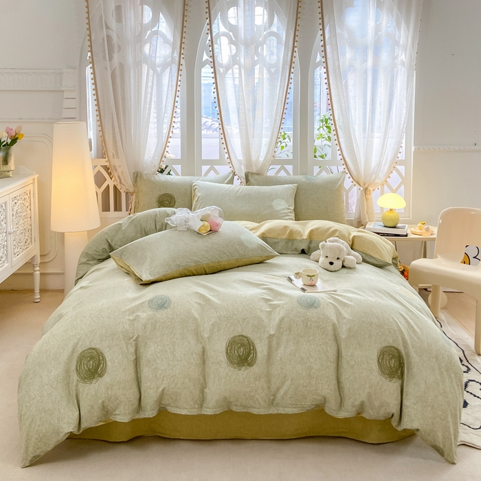 91家纺网 家纺一手货源 找家纺 宜家坊 2025早春新品全棉纯棉喷气13070小清新印花纯棉四件套-风格二 线条小狗