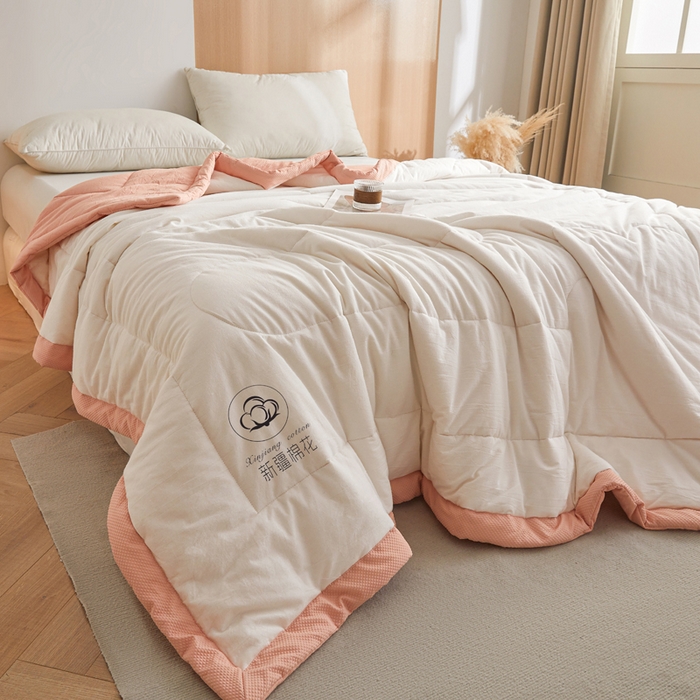 91家纺网 家纺一手货源 找家纺 熙宴家纺 2025新款水洗棉100%新疆棉花夏被-棉白 棉白+玉