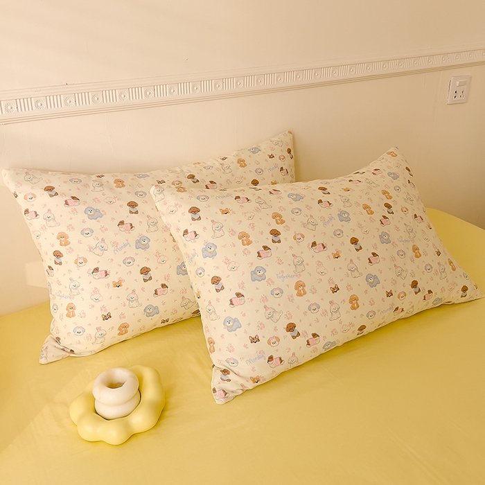 91家纺网 家纺一手货源 找家纺 DoDo 兜兜 2025新款全棉双层纱印花四件套（可定做尺寸） 彩色小狗