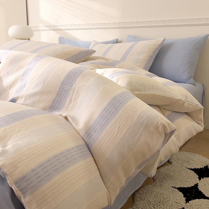 91家纺网 家纺一手货源 找家纺 DoDo 兜兜 2025新款全棉双层纱印花四件套（可定做尺寸） 律动-蓝