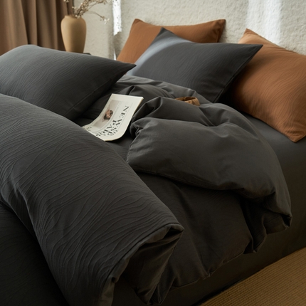 2025新款纯棉水洗棉三层波浪纹提花四件套 波浪纹-暗灰